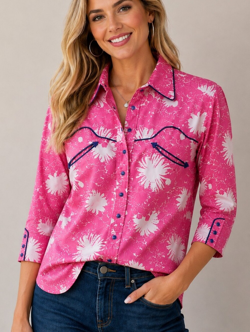 HANDMADE Candy Pink Rockabilly Snap Batik Fireworks Rodeo Fiesta Shirt
